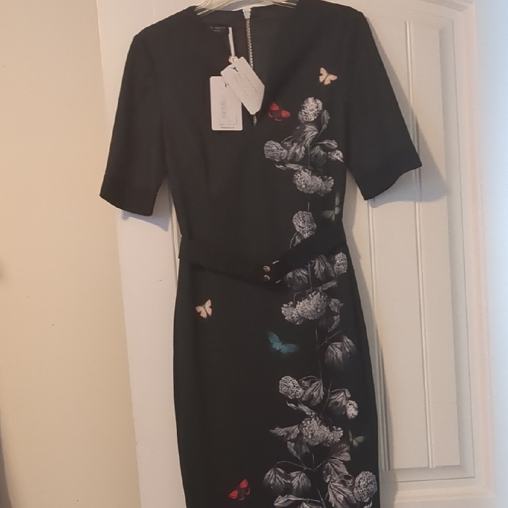 Ted Baker Black Floral Midi Dress